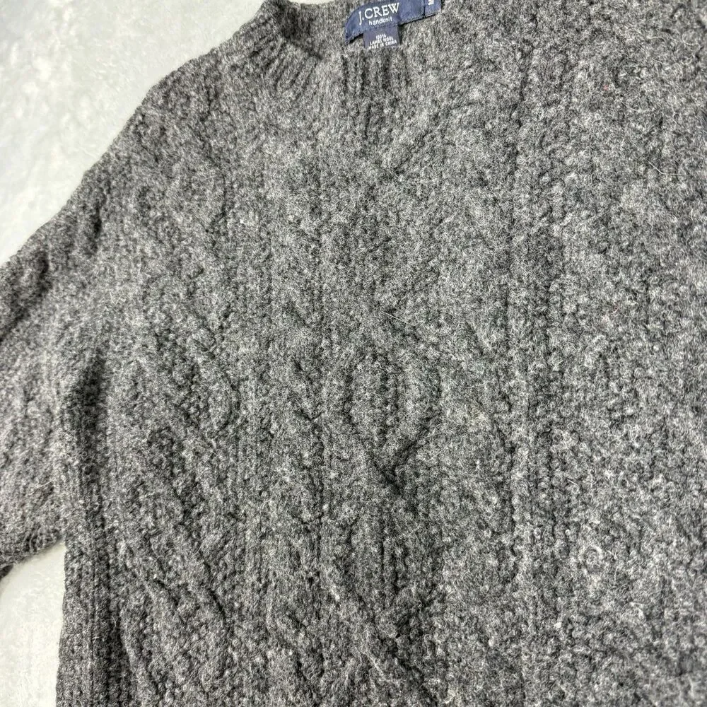 Vintage J.Crew Handknit 100% Lambswool Sweater Mens Medium Gray Chunky Knit
